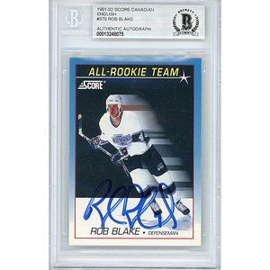 Rob Blake Signed LA Kings 1991-1992 Score Hockey Card Beckett BAS Slab Autograph